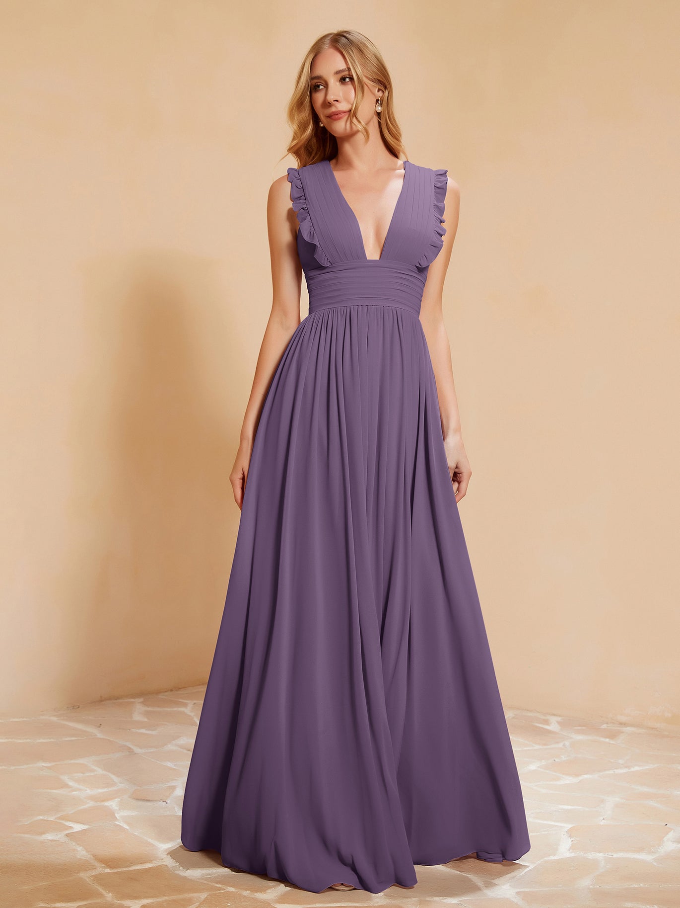 blue dress for baby girl Floor Length Chiffon Bridesmaid Dresses with Pleated – MarryLover