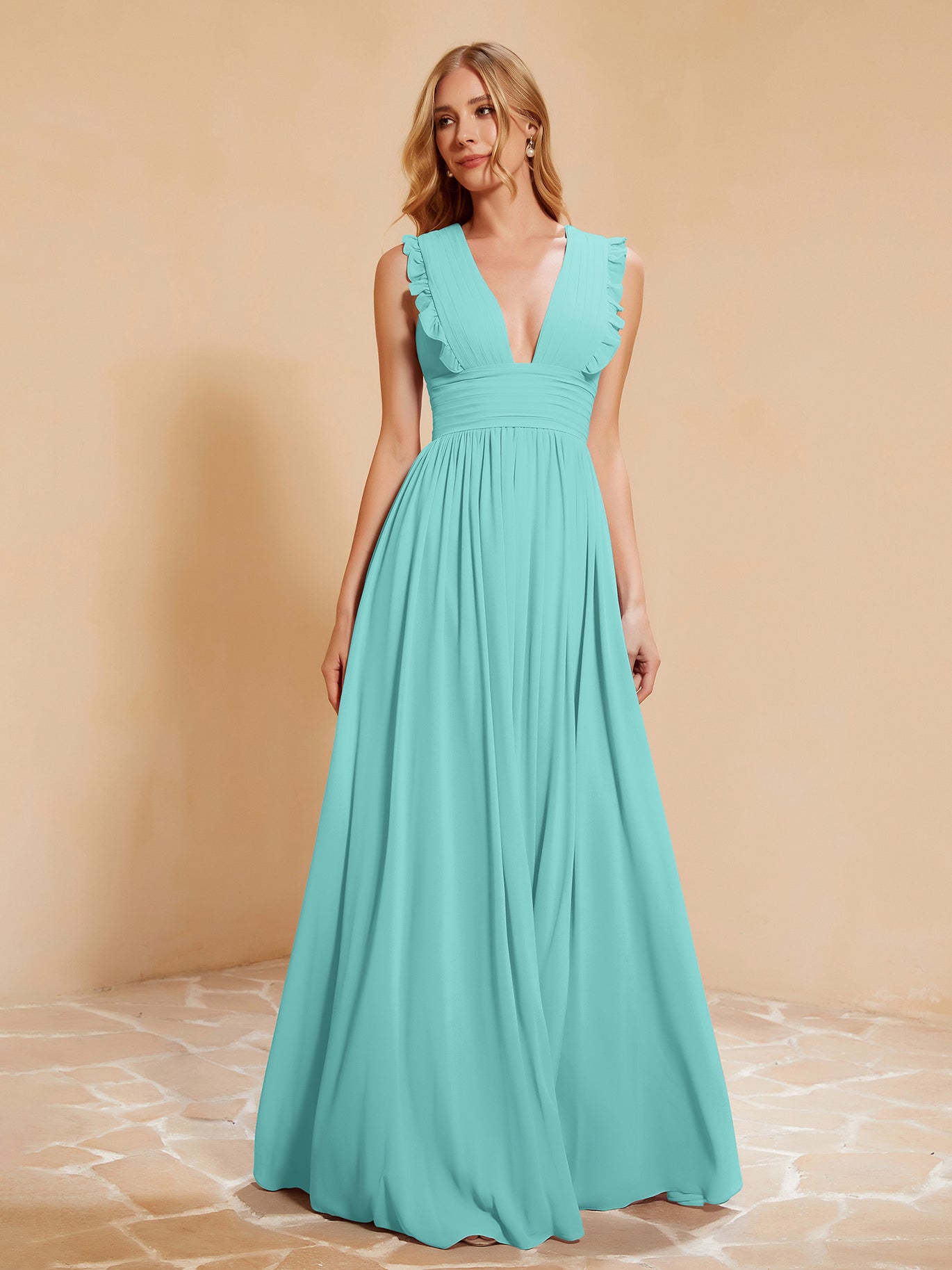 spa colored bridesmaid dresses Spa Colored Bridesmaid Dresses A-Line Spaghetti Straps Cowl Back Floor Length Chiffon Bridesmaid Dresses with Split and Belt