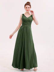 Long Bridesmaid Dresses with Pleated Bodice-Olive Green Plus Size