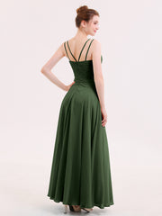 Long Bridesmaid Dresses with Pleated Bodice-Olive Green Plus Size