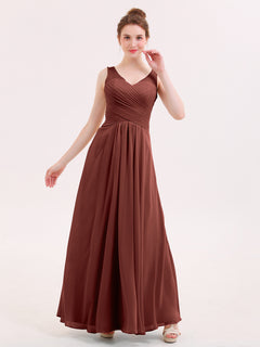 Long Bridesmaid Dresses with Pleated Bodice-Terracotta