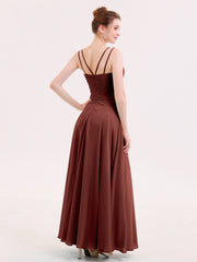 Long Bridesmaid Dresses with Pleated Bodice-Terracotta