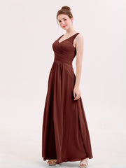 Long Bridesmaid Dresses with Pleated Bodice-Terracotta Plus Size