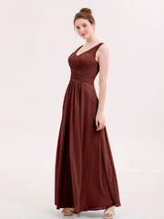 Long Bridesmaid Dresses with Pleated Bodice-Terracotta