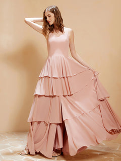 Boho V-neck Floor-length Dress Flowy Ruffles Dusty Rose Plus Size