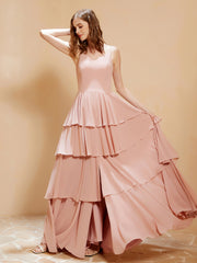 Boho V-neck Floor-length Dress Flowy Ruffles Dusty Rose