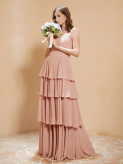 Boho V-neck Floor-length Dress Flowy Ruffles Dusty Rose