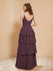 Boho V-neck Floor-length Dress Flowy Ruffles Cabernet
