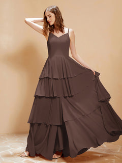 Boho V-neck Floor-length Dress Flowy Ruffles Chocolate Plus Size