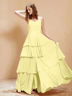Boho V-neck Floor-length Dress Flowy Ruffles Daffodil