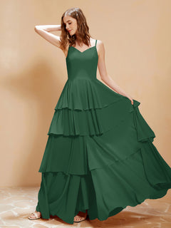 Boho V-neck Floor-length Dress Flowy Ruffles Dark Green