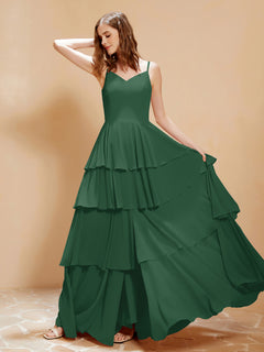 Boho V-neck Floor-length Dress Flowy Ruffles Dark Green Plus Size