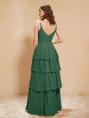 Boho V-neck Floor-length Dress Flowy Ruffles Dark Green Plus Size