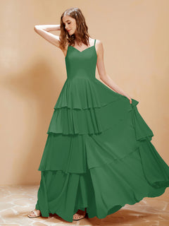 Boho V-neck Floor-length Dress Flowy Ruffles Emerald