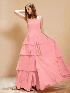 Boho V-neck Floor-length Dress Flowy Ruffles Flamingo