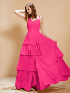 Boho V-neck Floor-length Dress Flowy Ruffles Fuchsia Plus Size