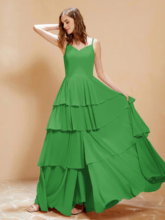 Boho V-neck Floor-length Dress Flowy Ruffles Green