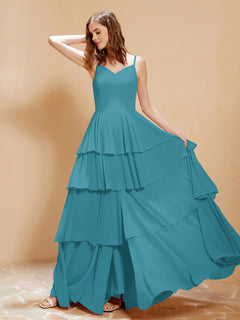 Boho V-neck Floor-length Dress Flowy Ruffles Jade