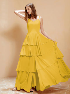 Boho V-neck Floor-length Dress Flowy Ruffles Marigold