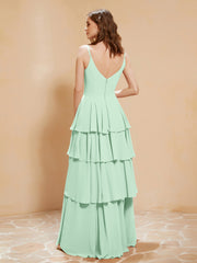 Boho V-neck Floor-length Dress Flowy Ruffles Mint Green Plus Size