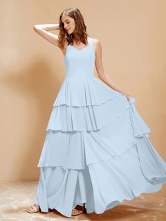 Boho V-neck Floor-length Dress Flowy Ruffles Mist