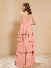 Boho V-neck Floor-length Dress Flowy Ruffles Papaya