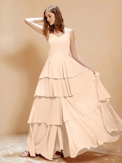 Boho V-neck Floor-length Dress Flowy Ruffles Peach Plus Size