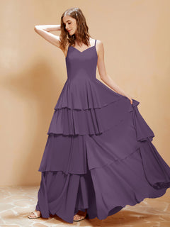 Boho V-neck Floor-length Dress Flowy Ruffles Plum Plus Size