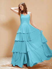 Boho V-neck Floor-length Dress Flowy Ruffles Pool