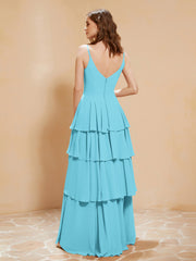 Boho V-neck Floor-length Dress Flowy Ruffles Pool