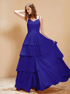 Boho V-neck Floor-length Dress Flowy Ruffles Royal Blue