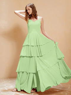 Boho V-neck Floor-length Dress Flowy Ruffles Sage Plus Size