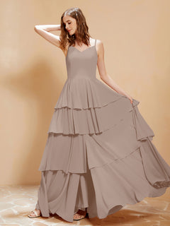 Boho V-neck Floor-length Dress Flowy Ruffles Taupe Plus Size