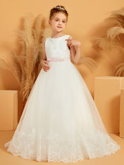 Ball-Gown Lace Applique Tulle Flower Girl Dress