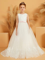 Ball-Gown Lace Applique Tulle Flower Girl Dress
