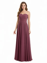 Sweetheart Neck Strapless Chiffon Dresses-Mulberry