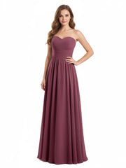 Sweetheart Neck Strapless Chiffon Dresses-Mulberry