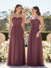 Sweetheart Neck Strapless Chiffon Dresses-Mulberry