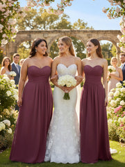 Sweetheart Neck Strapless Chiffon Dresses-Mulberry