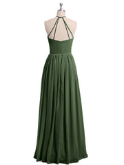 Halter High Neck Chiffon Bridesmaid Dress-Olive Green