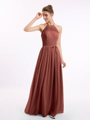Halter High Neck Chiffon Bridesmaid Dress-Terracotta Plus Size