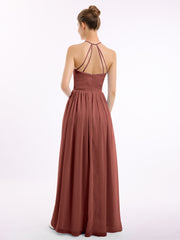 Halter High Neck Chiffon Bridesmaid Dress-Terracotta Plus Size