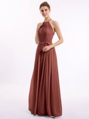 Halter High Neck Chiffon Bridesmaid Dress-Terracotta Plus Size