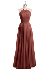 Halter High Neck Chiffon Bridesmaid Dress-Terracotta