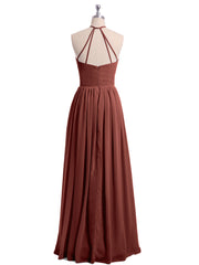 Halter High Neck Chiffon Bridesmaid Dress-Terracotta