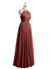 Halter High Neck Chiffon Bridesmaid Dress-Terracotta Plus Size