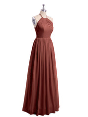 Halter High Neck Chiffon Bridesmaid Dress-Terracotta