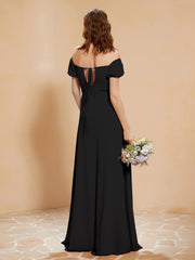 Half Sleeve Backless A-line Chiffon Dress Black