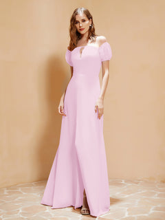 Half Sleeve Backless A-line Chiffon Dress Blushing Pink