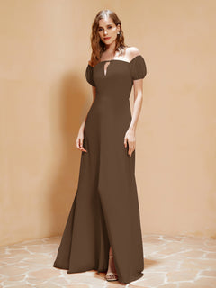 Half Sleeve Backless A-line Chiffon Dress Brown